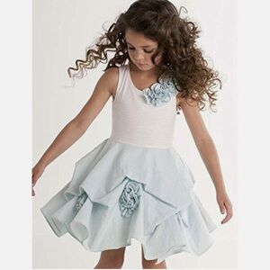 Biscotti Girls Sleeveless Stripe Knit Bodice Gathered Skirt Flowers  Dress Sz 4